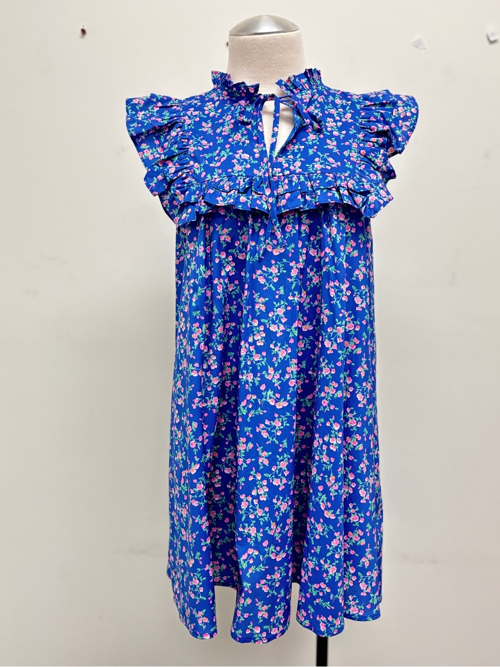Blue Floral Ruffle Mini Dress